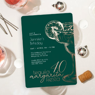 Invitation En Aluminium Fête moderne verte Margarita 40e anniversaire