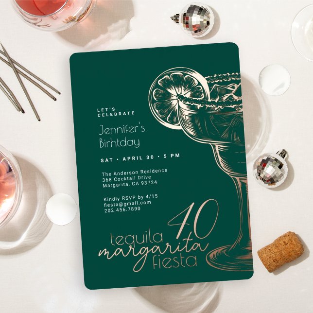Invitation En Aluminium Fête moderne verte Margarita 40e anniversaire (Créateur téléchargé)
