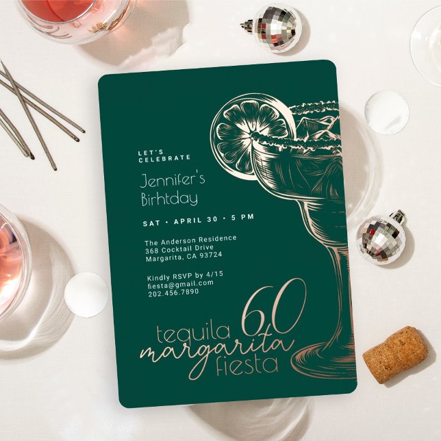 Invitation En Aluminium Fête moderne verte Margarita 60e anniversaire (Créateur téléchargé)