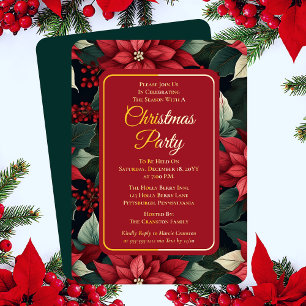 Invitation En Aluminium Fête noire Poinsettia Fête de Noël Floral
