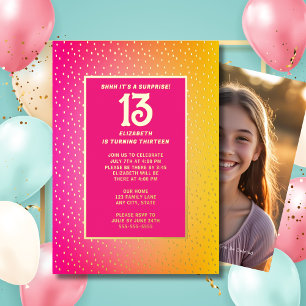 Invitation En Aluminium Fête surprise pour 13 ans Anniversaire brillant et