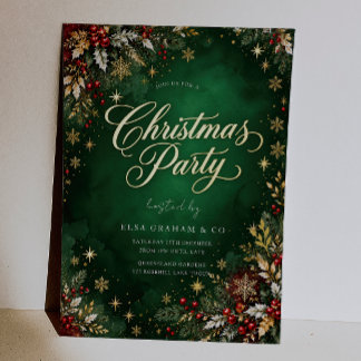 Invitation En Aluminium Fête Verte Or Feuille de Noël