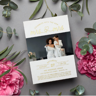 Invitation En Aluminium Fêtez Avec La Nouvelle Mme & Mme Photo