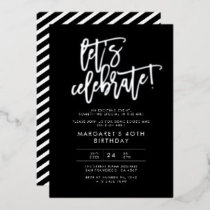 Invitation En Aluminium Fêtons l'anniversaire de l'argent noir moderne