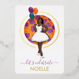 Invitation En Aluminium Fêtons l'anniversaire ! Femme noire avec ballons