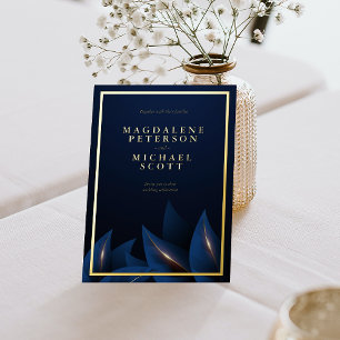 Invitation En Aluminium Feuillage bleu foncé élégant   Or