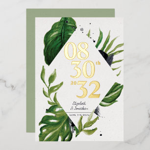 Invitation En Aluminium Feuillage de jungle tropical moderne blanc enregis