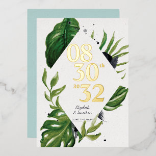 Invitation En Aluminium Feuillage de jungle tropicale blanc moderne enregi