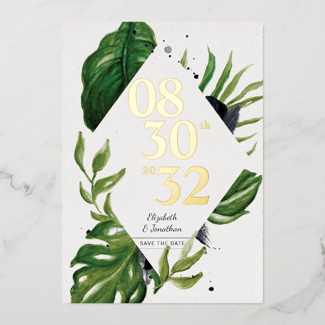 Invitation En Aluminium Feuillage de jungle tropicale blanc moderne enregi (Recto)