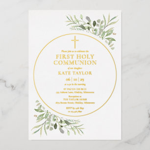 Invitation En Aluminium Feuillage de verdure Premier Saint Communion Or