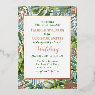 Invitation En Aluminium Feuillage doré rose simple mariage