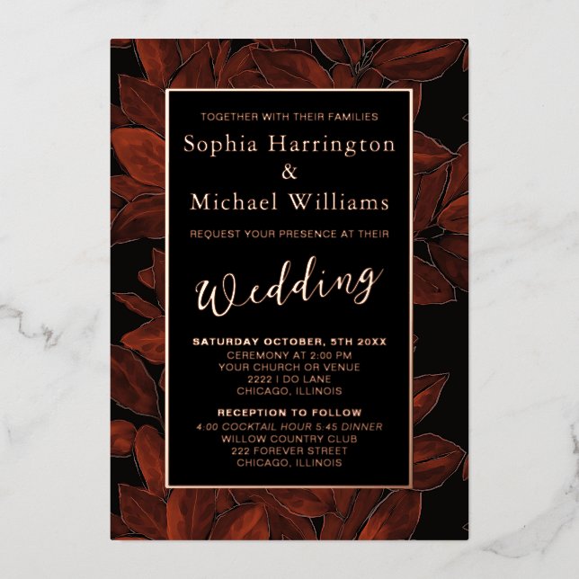 Invitation En Aluminium Feuille d'aluminium Automne Feuilles de template é (Recto)