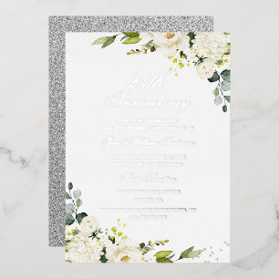 Invitation En Aluminium Feuille d'ARGENT VRAI Fleur 25e Anniversaire Feuil