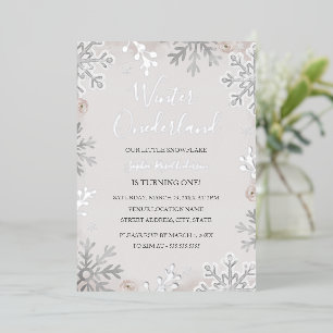 Invitation En Aluminium Feuille d'ARGENT Winter Onederland 1er Anniversair
