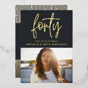 Invitation En Aluminium Feuille de 40e anniversaire moderne élégant script