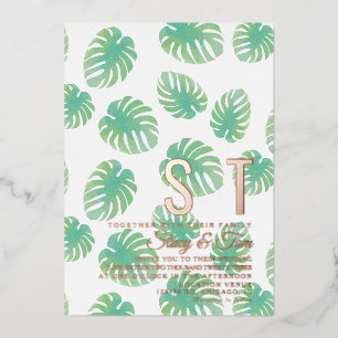 Invitation En Aluminium Feuille de Monstera moderne botanique mariage pres