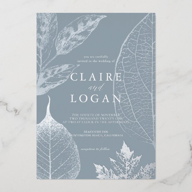 Invitation En Aluminium Feuille Delicy Dusty Blue Mariage (Recto)