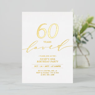 Invitation En Aluminium Feuille d'Or 60 Ans Aimés Fête des 60 Ans