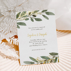 Invitation En Aluminium Feuille d'Or et Feuilles d'Olivier   Mariage