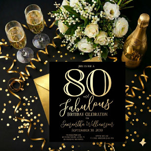 Invitation En Aluminium Feuille d'Or Quatre-Vingts Ans et Fabuleux 80e Ann