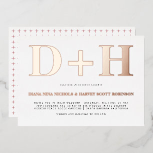 Invitation En Aluminium feuille d'or rose initiales typographie mariage