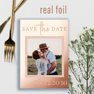 Invitation En Aluminium feuille d'or rose mariage photo moderne enregistre