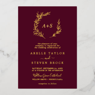 Invitation En Aluminium Feuille minimale   Gold Foil Bourgogne Mariage Mon