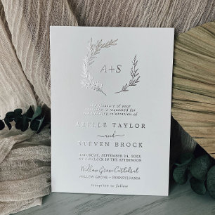 Invitation En Aluminium Feuille minimale   Mariage de monogramme officiel 