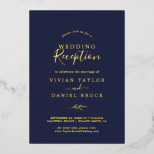 Invitation En Aluminium Feuille minimale Réception de mariage Navy Gold