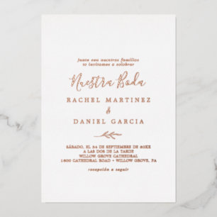 Invitation En Aluminium Feuille minimale   Rose Gold Foil espagnol Nuestra