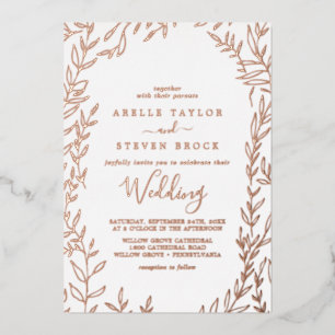 Invitation En Aluminium Feuille minimale   Rose Mariage de trames d'huile 