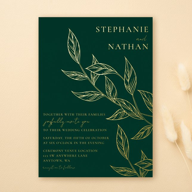Invitation En Aluminium Feuille simple moderne Emerald Green Mariage or  (Créateur téléchargé)