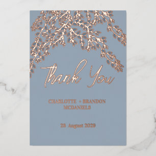 Invitation En Aluminium Feuilles Bleu Poussiéreux Mariage Remerciement Ros