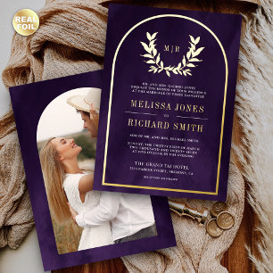 Invitation En Aluminium Feuilles de couronne de laurier Violet royal Maria