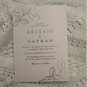 Invitation En Aluminium Feuilles de rose doré Mariage élégant