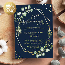 Invitation En Aluminium Feuilles d'Eucalyptus Vert Navy pour l'anniversair