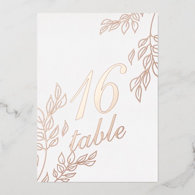 Invitation En Aluminium Feuilles Foilage Or Pressé Numéro de la table (Recto)
