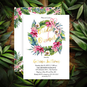 Invitation En Aluminium Feuilles tropicaux   Pink Floral Bridal Brunch Dou