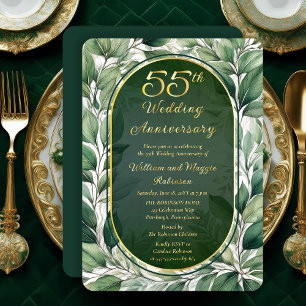 Invitation En Aluminium Feuilles Vertes Élégantes 55e Anniversaire de Mari