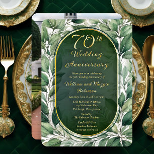 Invitation En Aluminium Feuilles Vertes Élégantes 70e Anniversaire de Mari