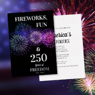 Invitation En Aluminium Feux d'artifice, Amusement, Liberté 250e 4 juillet