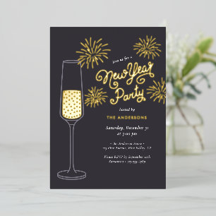 Invitation En Aluminium Feux d'artifice en feuille métallique et champagne