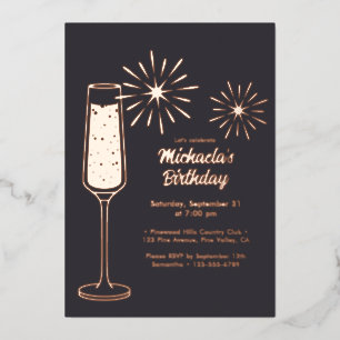 Invitation En Aluminium Feux d'artifice en feuille métallique et Champagne