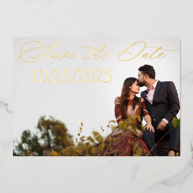 Invitation En Aluminium Fiançailles Gold Foil Enregistrer la date (Recto)