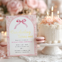 Invitation En Aluminium Fille 1er anniversaire Coquette Toile Rose 