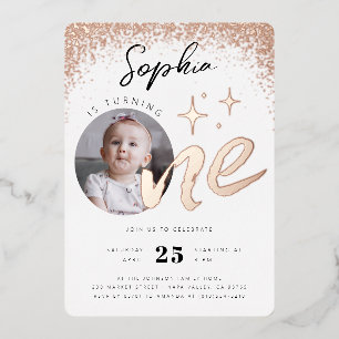 Invitation En Aluminium Fille 1er Anniversaire Rose Gold Photo