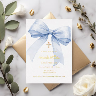 Invitation En Aluminium Fille à l'arc bleu clair Confirmation feuille d'or
