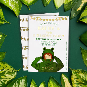 Invitation En Aluminium Fille avec sweat à capuche Grenouille verte étoile