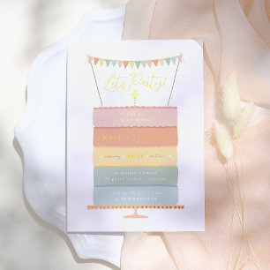 Invitation En Aluminium Fille d'anniversaire gâteau couche arc-en-ciel