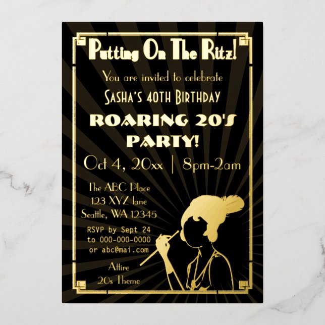 Invitation En Aluminium Fille flapper art déco des années 20 (Recto)